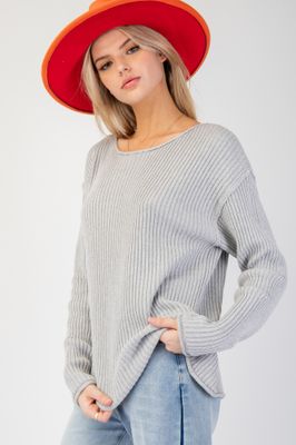 Madison Rib Knit Sweater - H. Grey