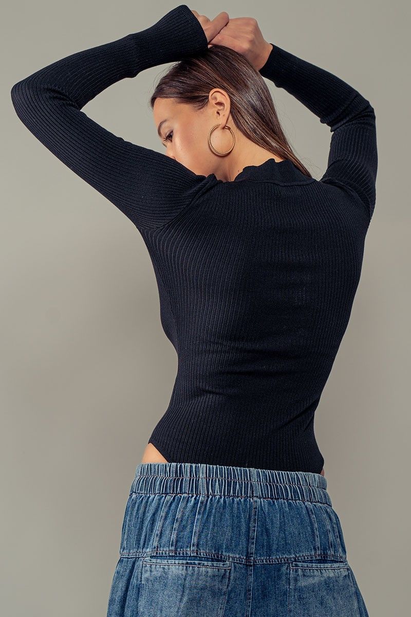 Bonnie Ribbed Body Suit - Black 