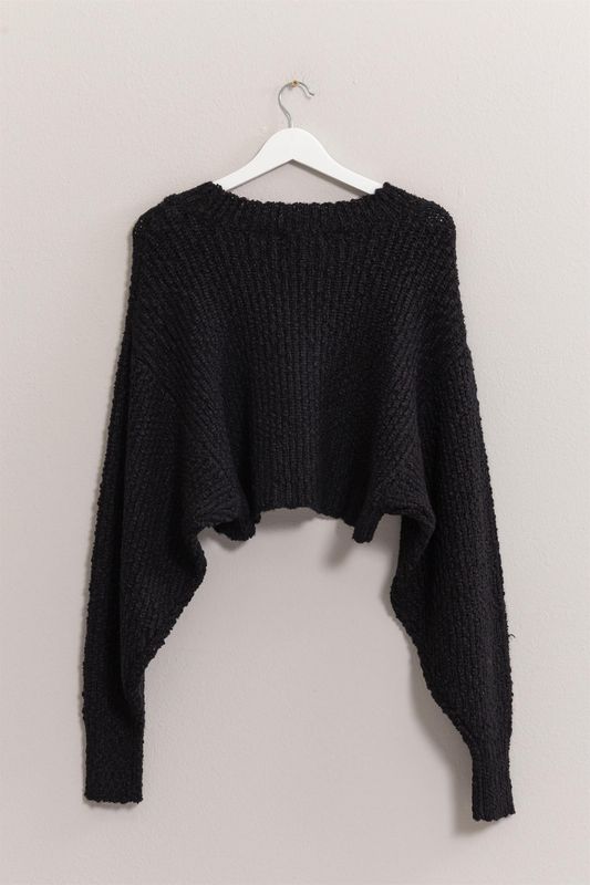 Kylie Popcorn Knit Sweater - Black