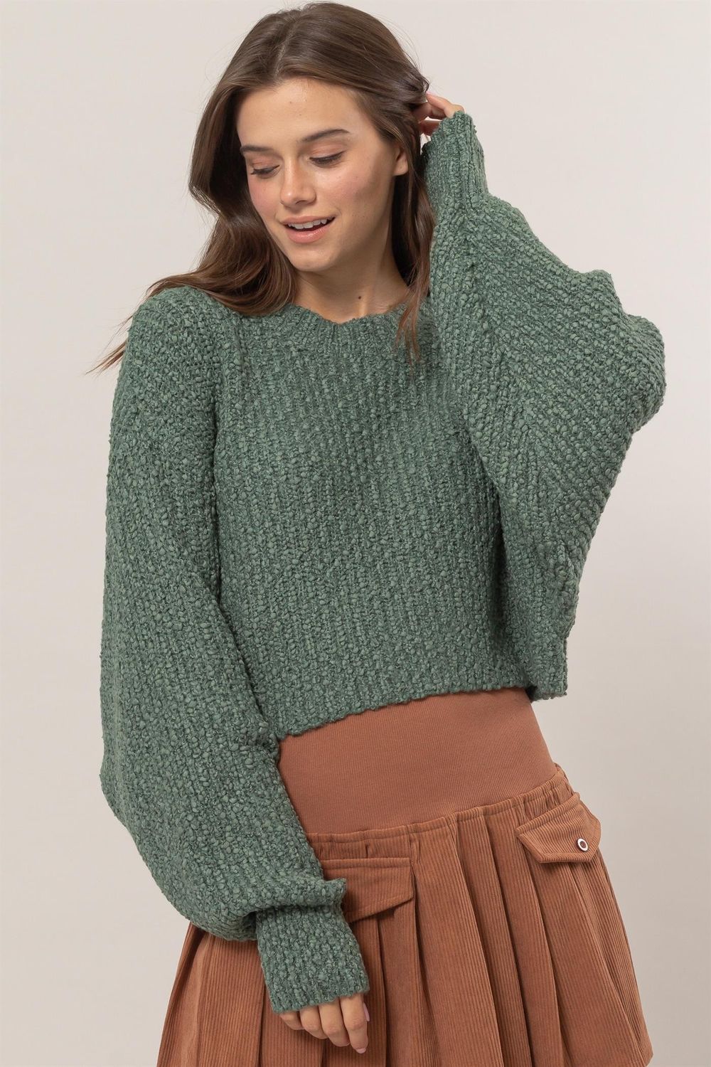Kylie Popcorn Knit Sweater - Pine