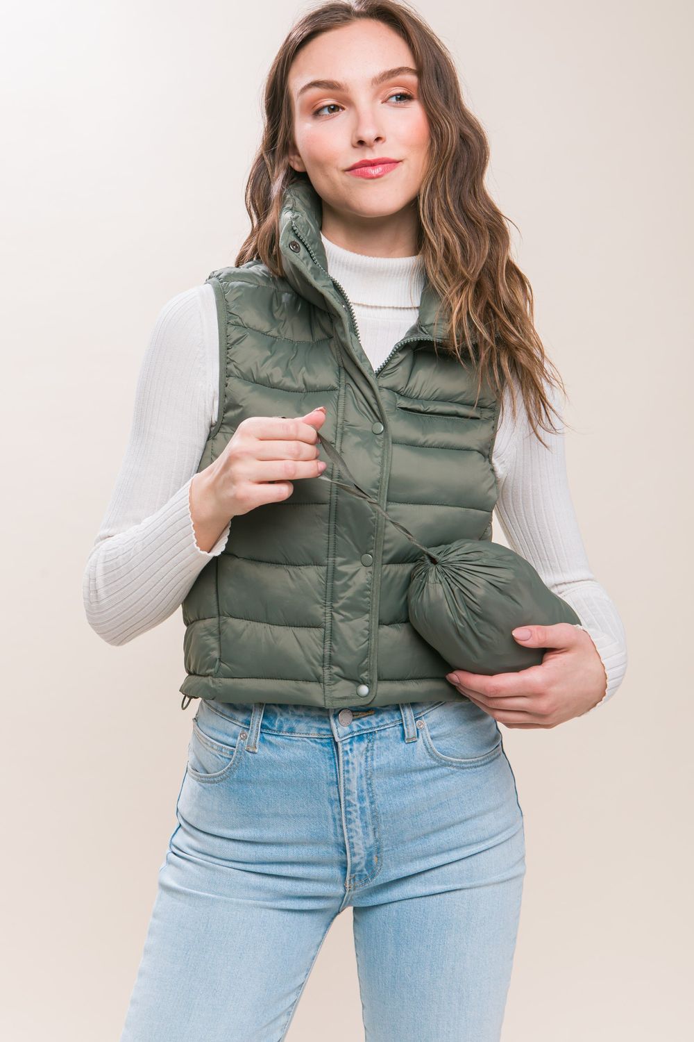 Puffer Vest with Pouch - Ever Green