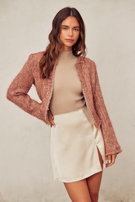 Molly Satin Slit Mini Skirt - Champagne 