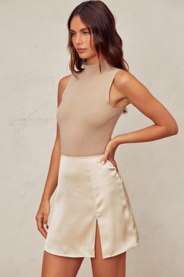 Molly Satin Slit Mini Skirt - Champagne