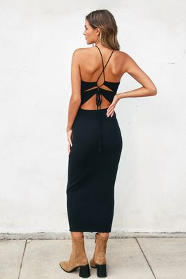 Estelle Open Back Detail Midi Knit Dress - Black