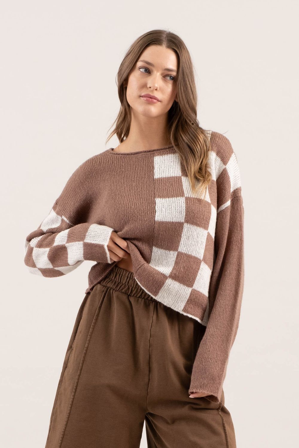 Bella Checkered Sweater - Mocha