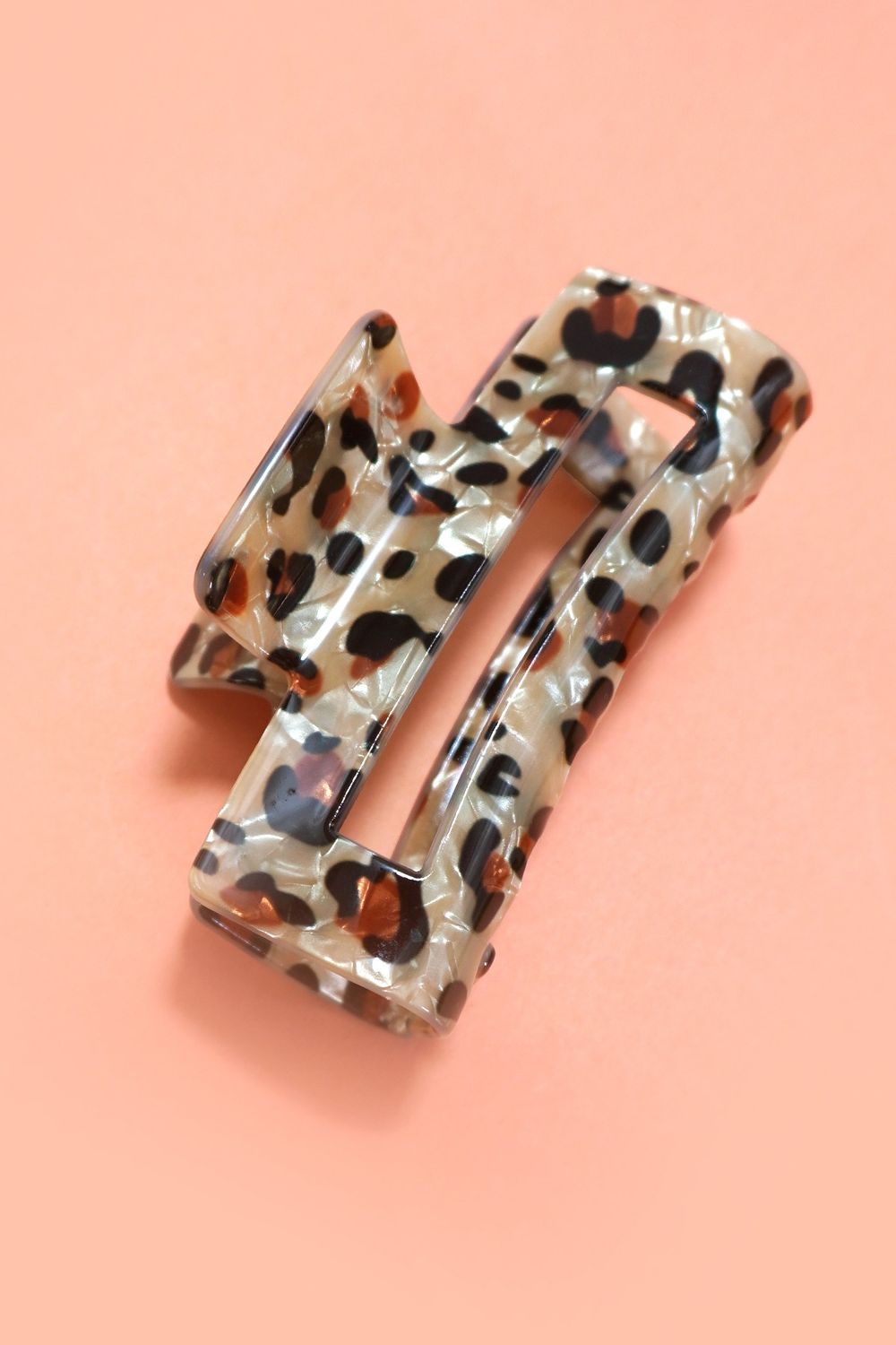 Rectangle Animal Print Claw Clip, Color: Beige