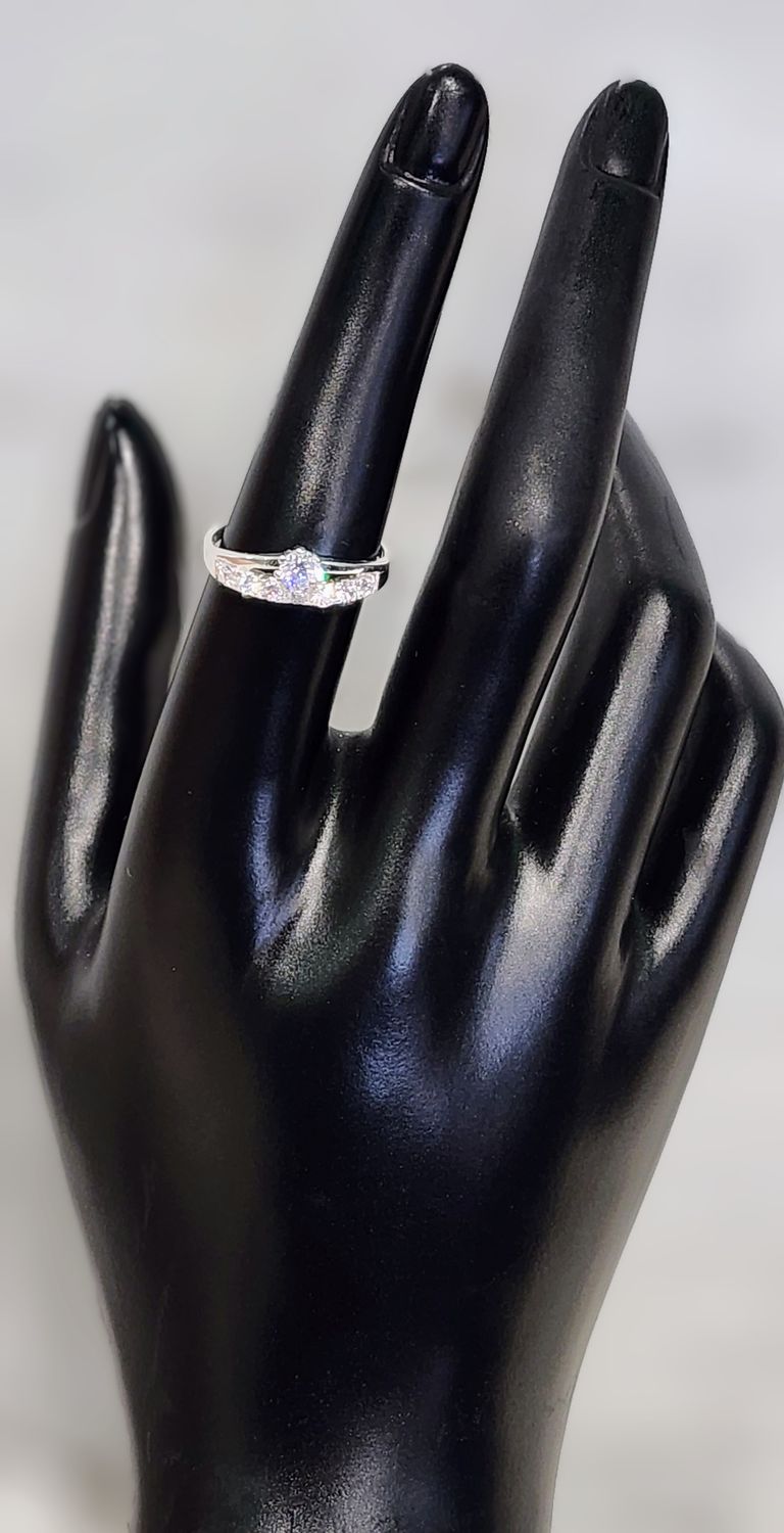 Silver Row &amp; Solitaire CZ Ring - 7