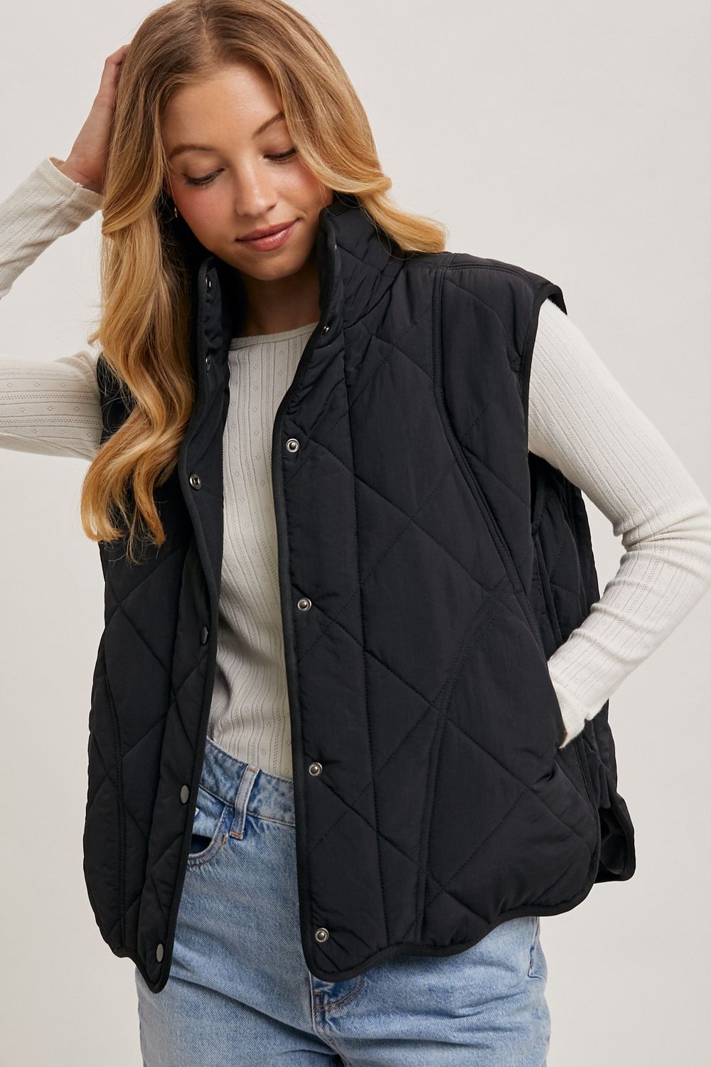 Quilted Puffer Vest - Black