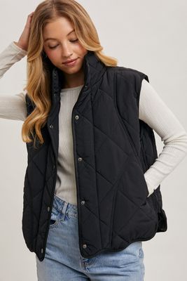 Quilted Puffer Vest - Black