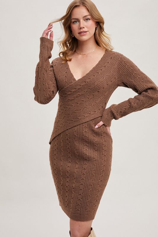 Taisha Sweater Wrap Dress - Mocha