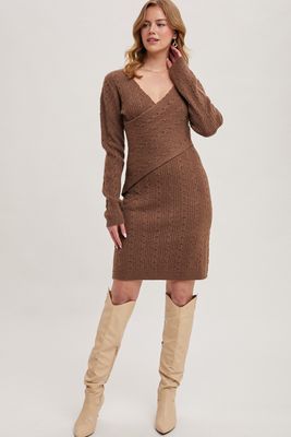 Taisha Sweater Wrap Dress - Mocha