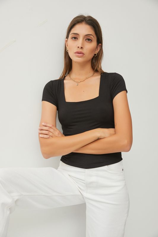Luna Square Neck Top - Black