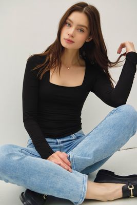 Luna Square Neck Long Sleeve - Black
