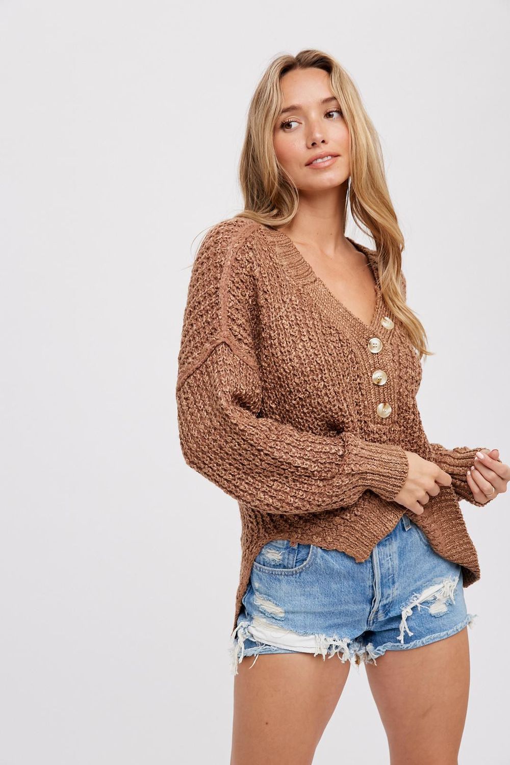 Mel Henley Sweater Top - Mocha