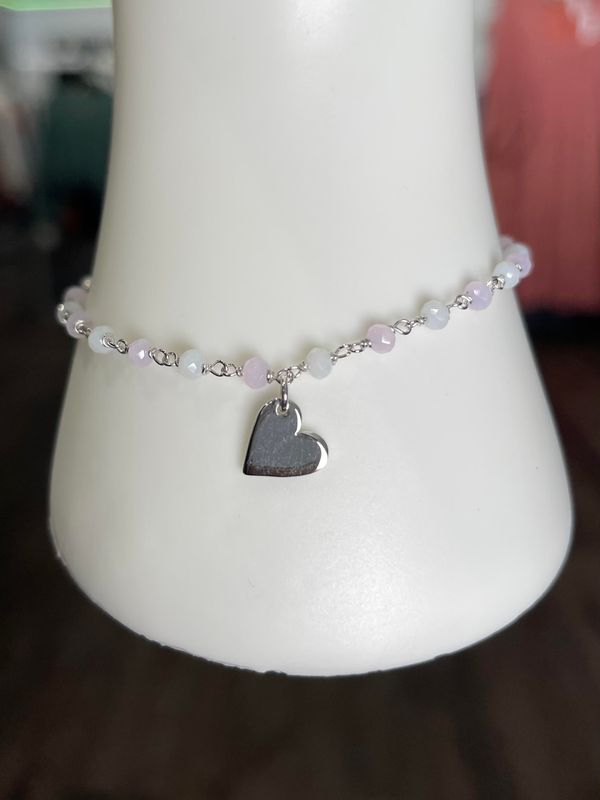 Pink &amp; White Bracelet with Heart Pendant