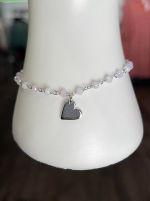 Pink &amp; White Bracelet with Heart Pendant