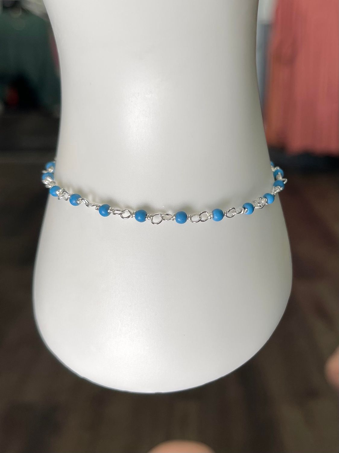 Silver with Blue Beads Bracelet