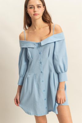 Paige Pleated Dress - Blue