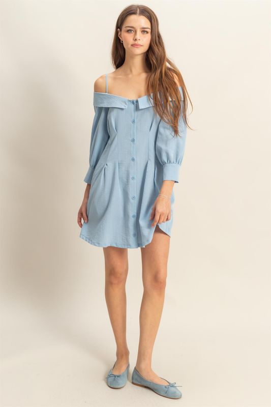 Paige Pleated Dress - Blue