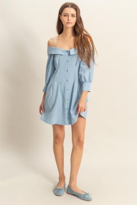 Paige Pleated Dress - Blue