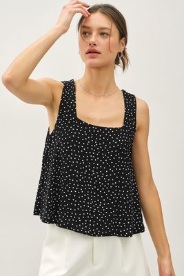 Sadie Square Neck Tank - Black Polka Dot