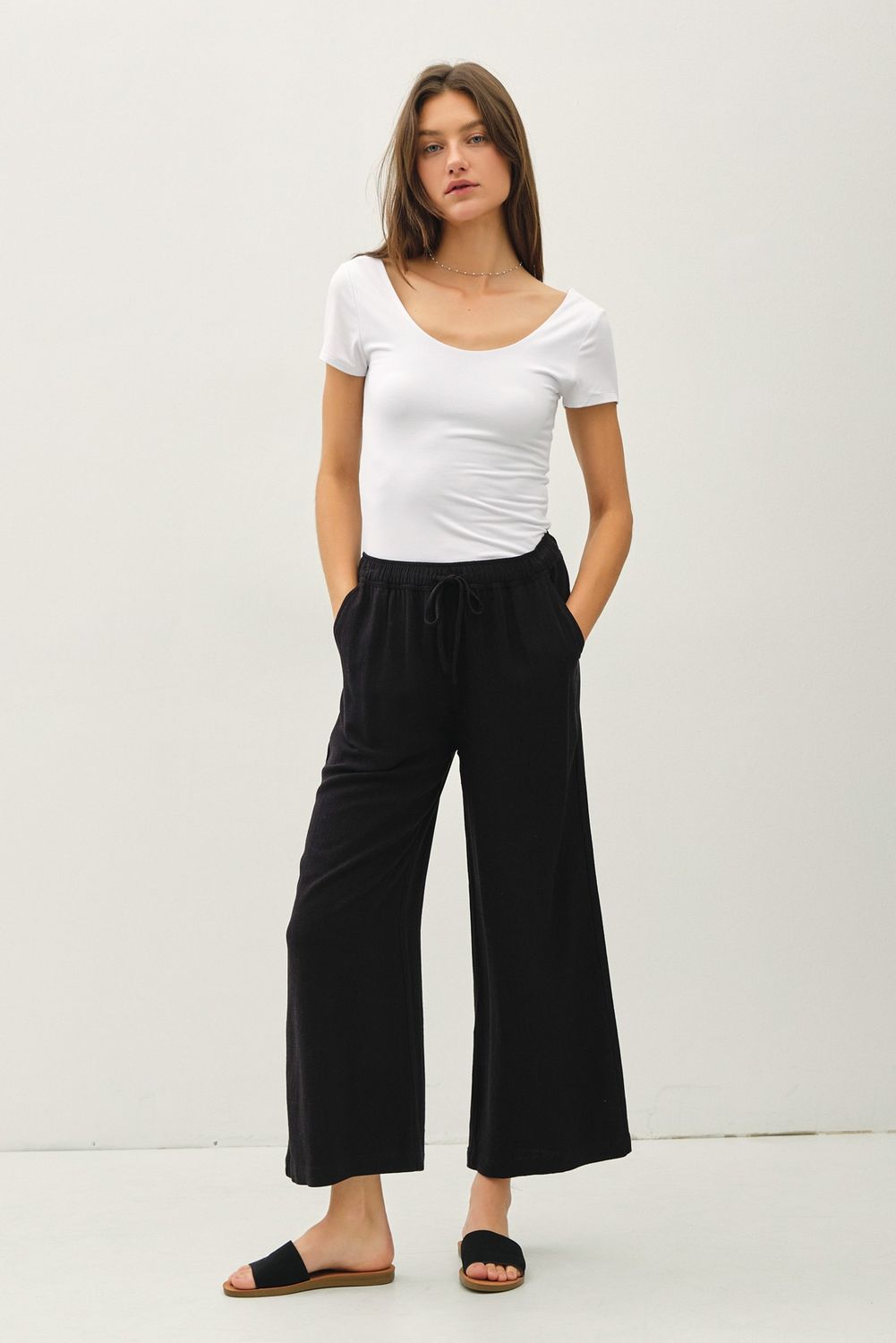 Linen Cropped Pants - Black