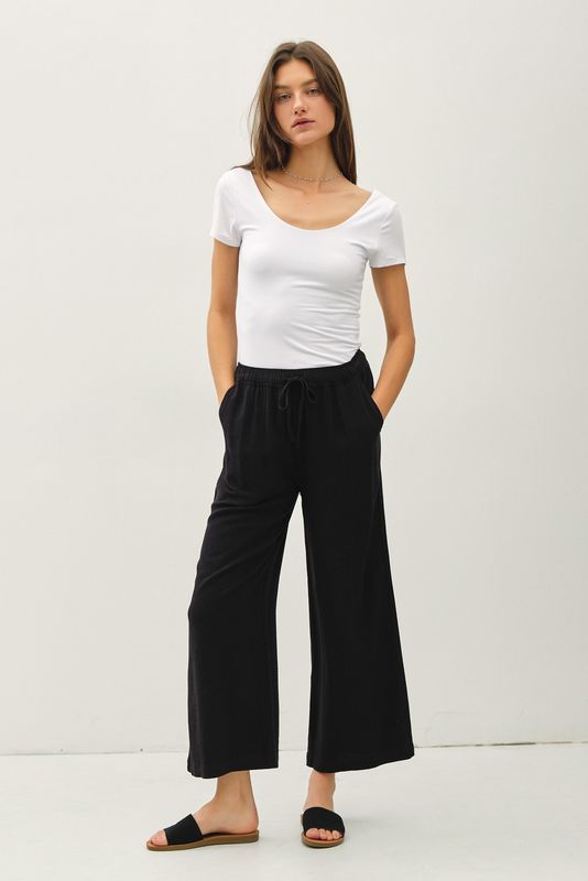 Linen Cropped Pants - Black