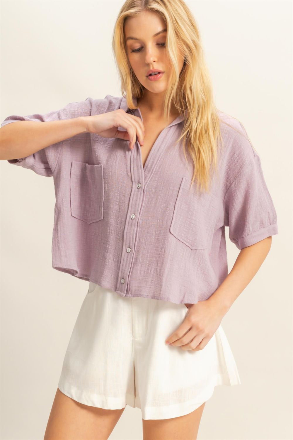 Penelope Sheer V-Neck - Lavender