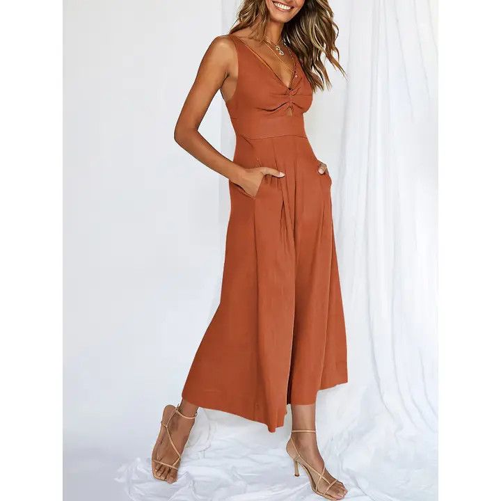 Katrina Keyhole Jumpsuit - Brick