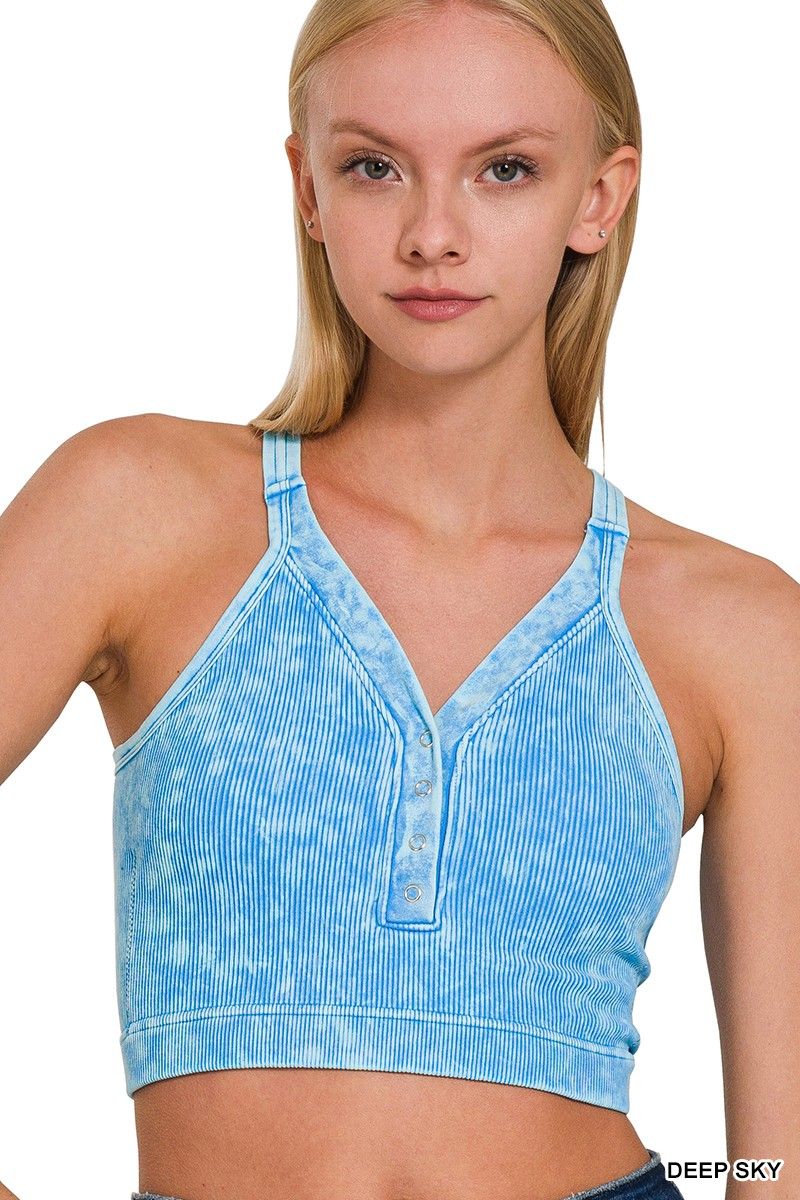 Button V-Neck Tank - Deep Sky