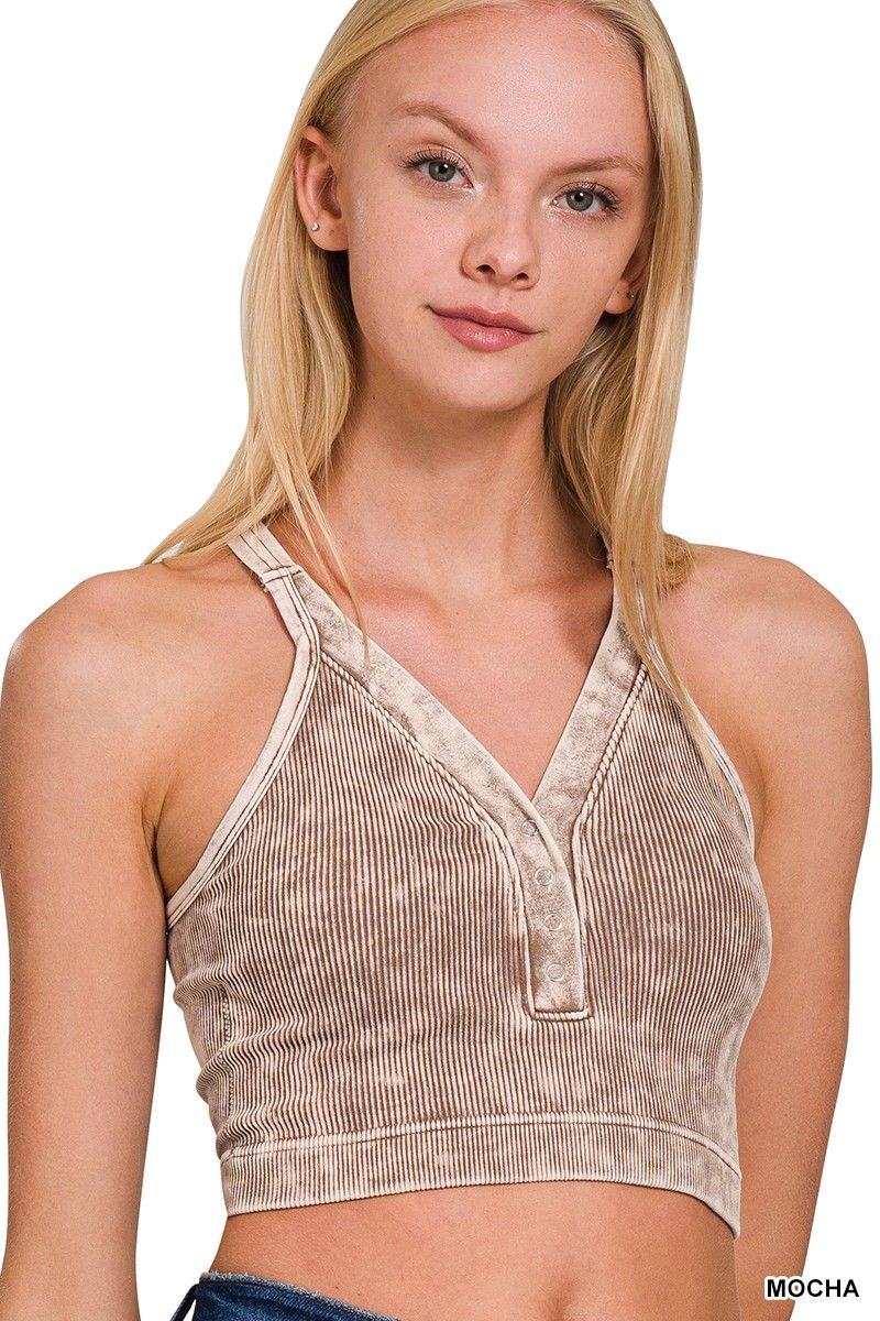 Button V-Neck Tank - Mocha