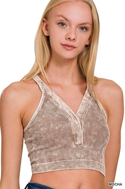 Button V-Neck Tank - Mocha