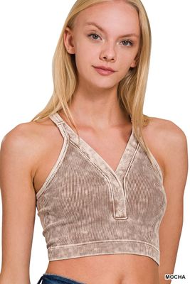 Button V-Neck Tank - Mocha