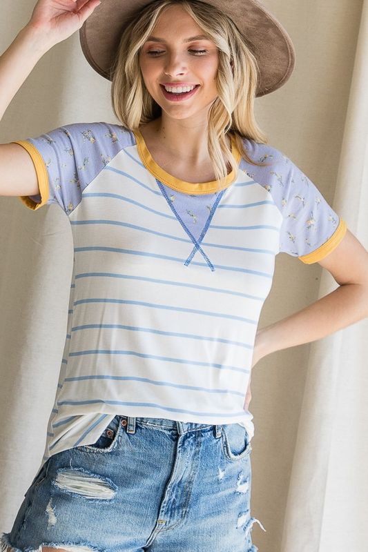 Dana Raglan Top - Floral Blue