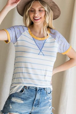 Dana Raglan Top - Floral Blue
