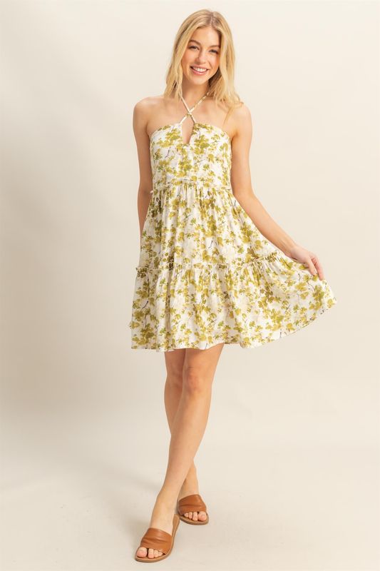 Tara Floral Mini Dress - Matcha