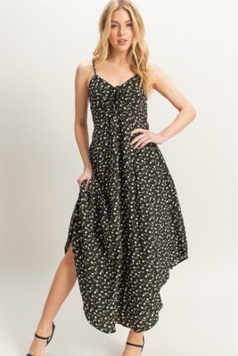 Dana Floral Midi Dress - Black