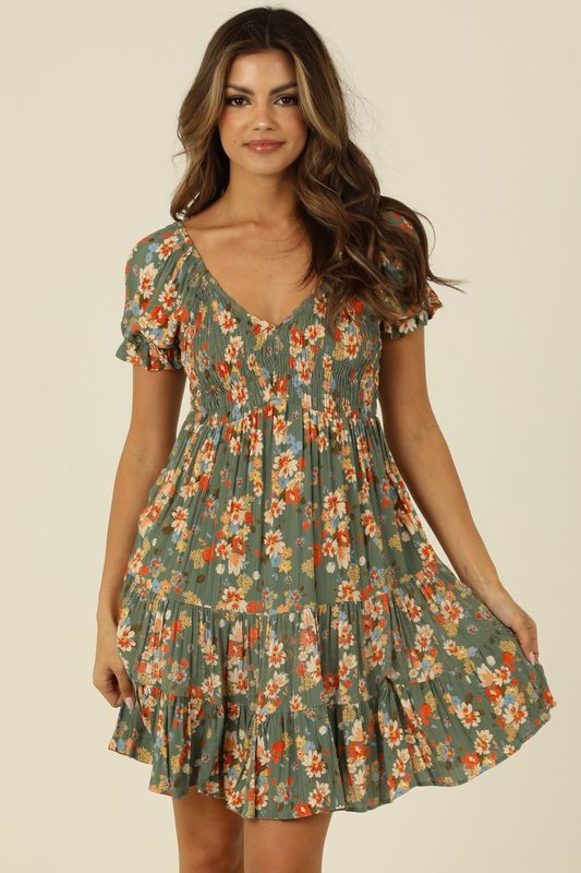 Izzy Floral Mini Dress - Watercress