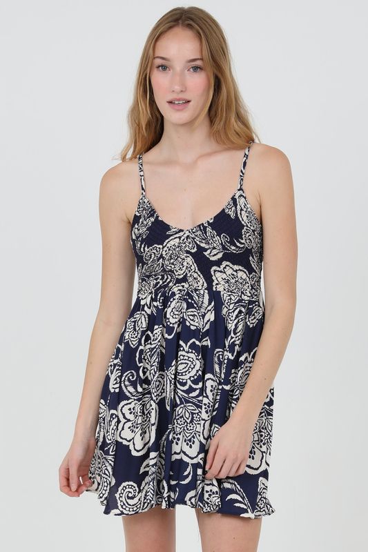 Mandy Smocked Mini Dress - Navy