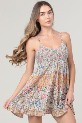 Malorie Smocked Mini Dress - Multi