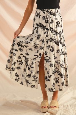 Brittany Boho Skirt - Ivory/ Black