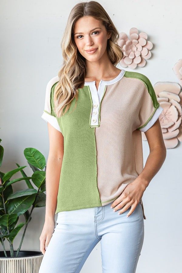 Melissa Colorblock Top - Sage