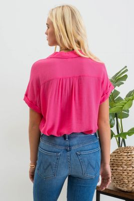 Brooke Button Down Top - Fuschia