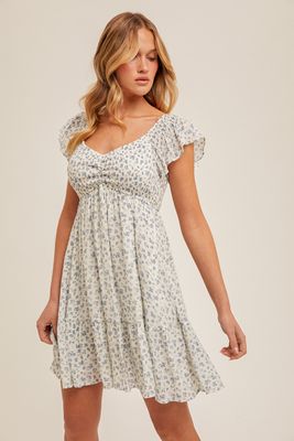 Mayci Floral Dress - White/ Blue