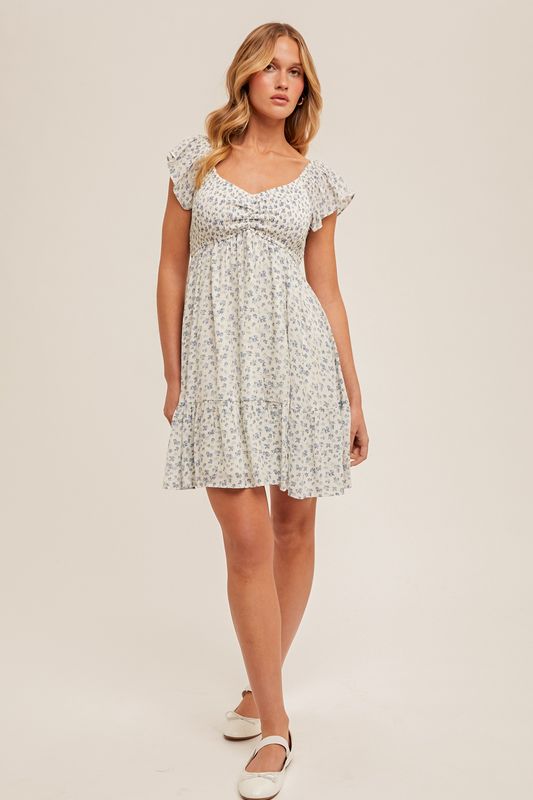 Mayci Floral Dress - White/ Blue