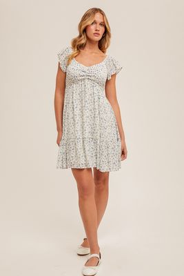 Mayci Floral Dress - White/ Blue