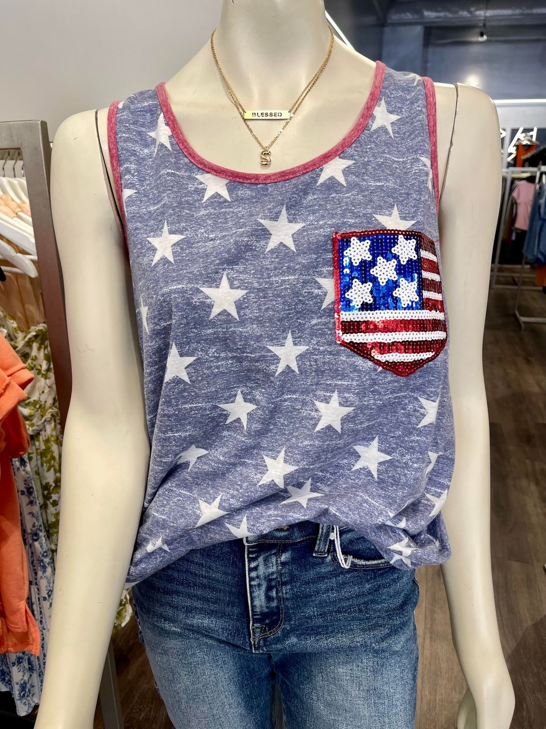 4th of July Tank with Sequin Pocket