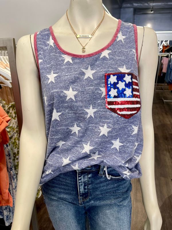 4th of July Tank with Sequin Pocket