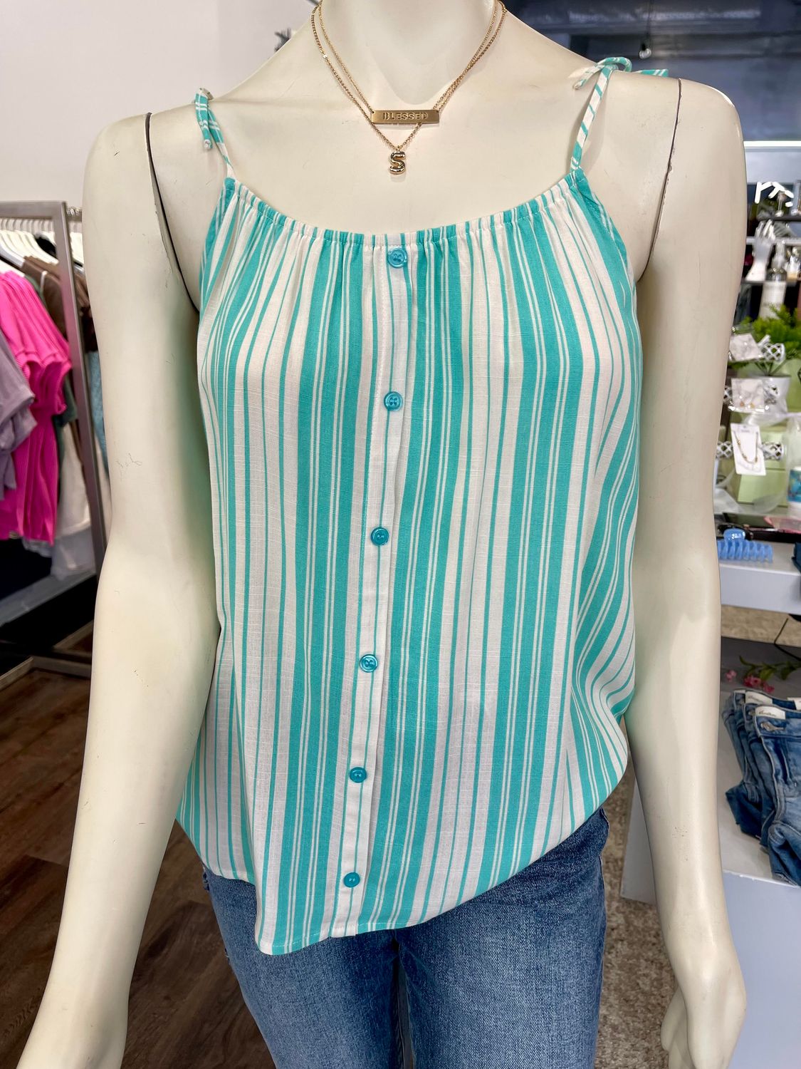 Addison Tie Stripe Cami - Mint