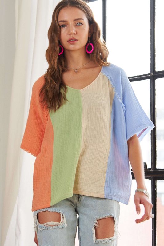 Demi Colorblock Top - Blue Combo